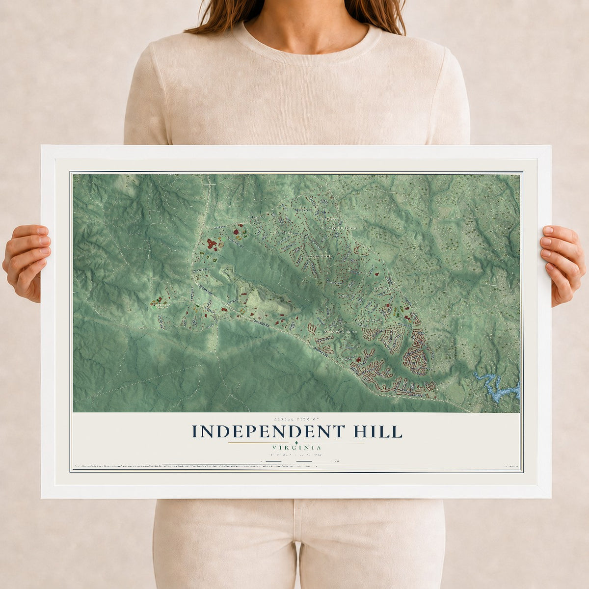 Map of Independent Hill, Virginia, 12 x 18 inch print in a white wood frame