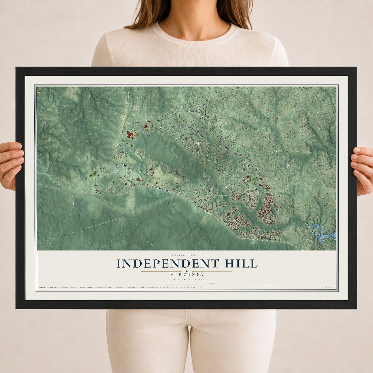 Map of Independent Hill, Virginia, 18 x 24 inch print in a black wood frame