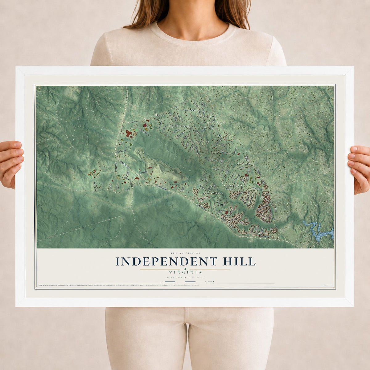 Map of Independent Hill, Virginia, 18 x 24 inch print in a white wood frame