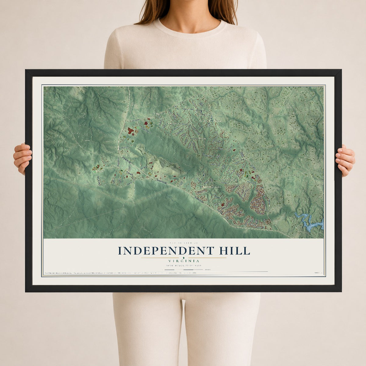 Map of Independent Hill, Virginia, 24 x 36 inch print in a black wood frame