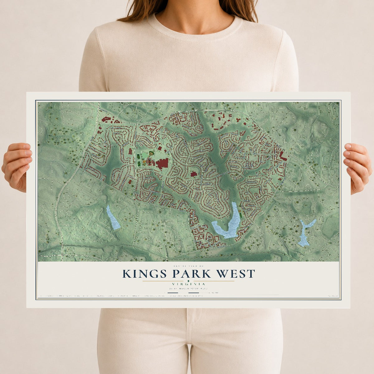 Map of Kings Park West, Virginia, 12 x 18 inch unframed archival matte print