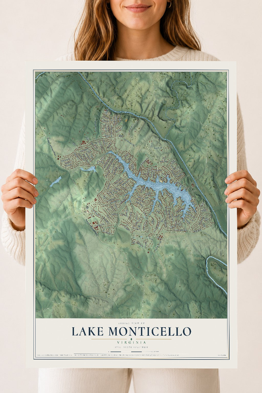 Map of Lake Monticello, Virginia, 18 x 24 inch unframed archival matte print