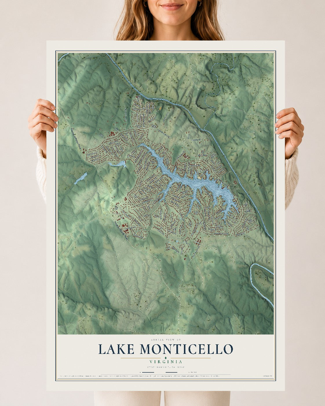 Map of Lake Monticello, Virginia, 24 x 36 inch unframed archival matte print