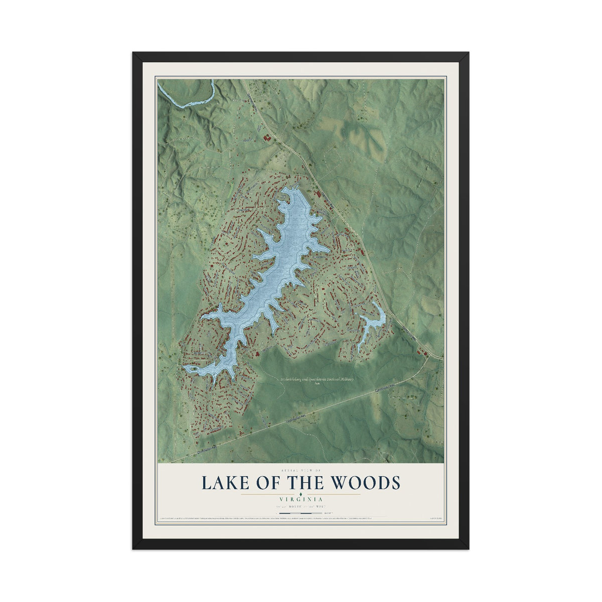 Map of Lake of the Woods, Virginia, 12 x 18 inch print in a black wood frame