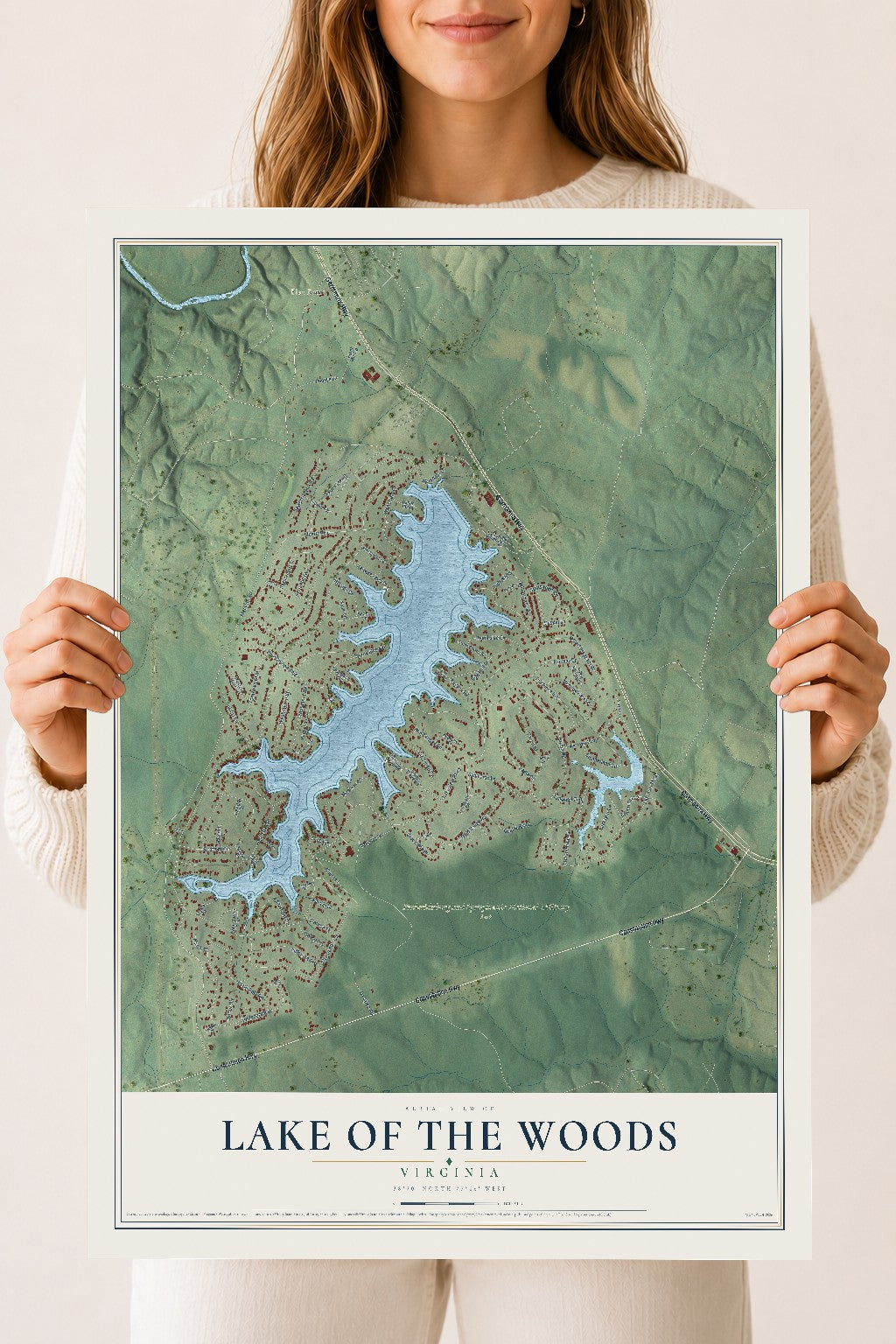 Map of Lake of the Woods, Virginia, 18 x 24 inch unframed archival matte print