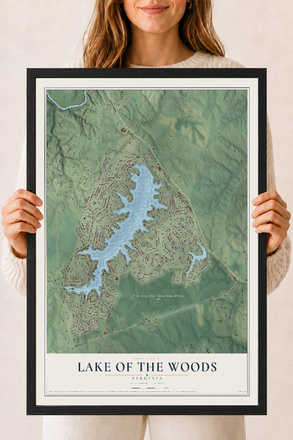 Map of Lake of the Woods, Virginia, 18 x 24 inch print in a black wood frame