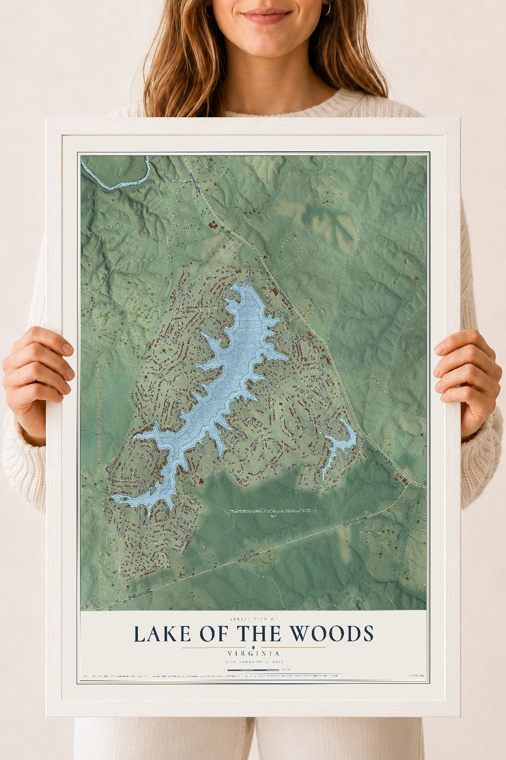 Map of Lake of the Woods, Virginia, 18 x 24 inch print in a white wood frame