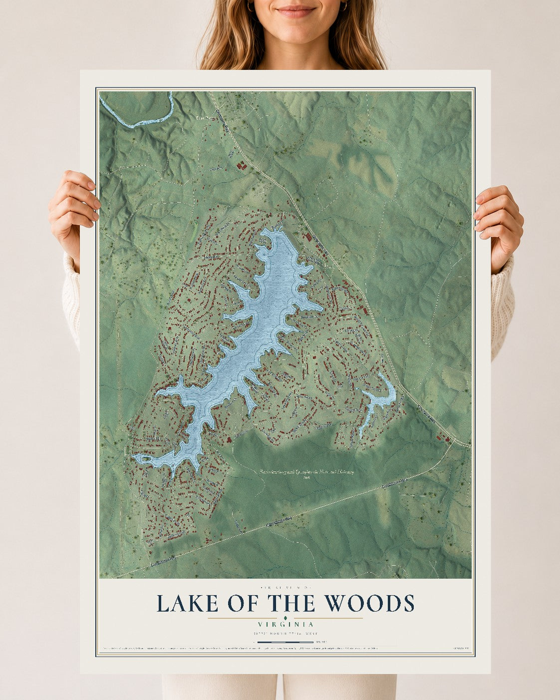 Map of Lake of the Woods, Virginia, 24 x 36 inch unframed archival matte print