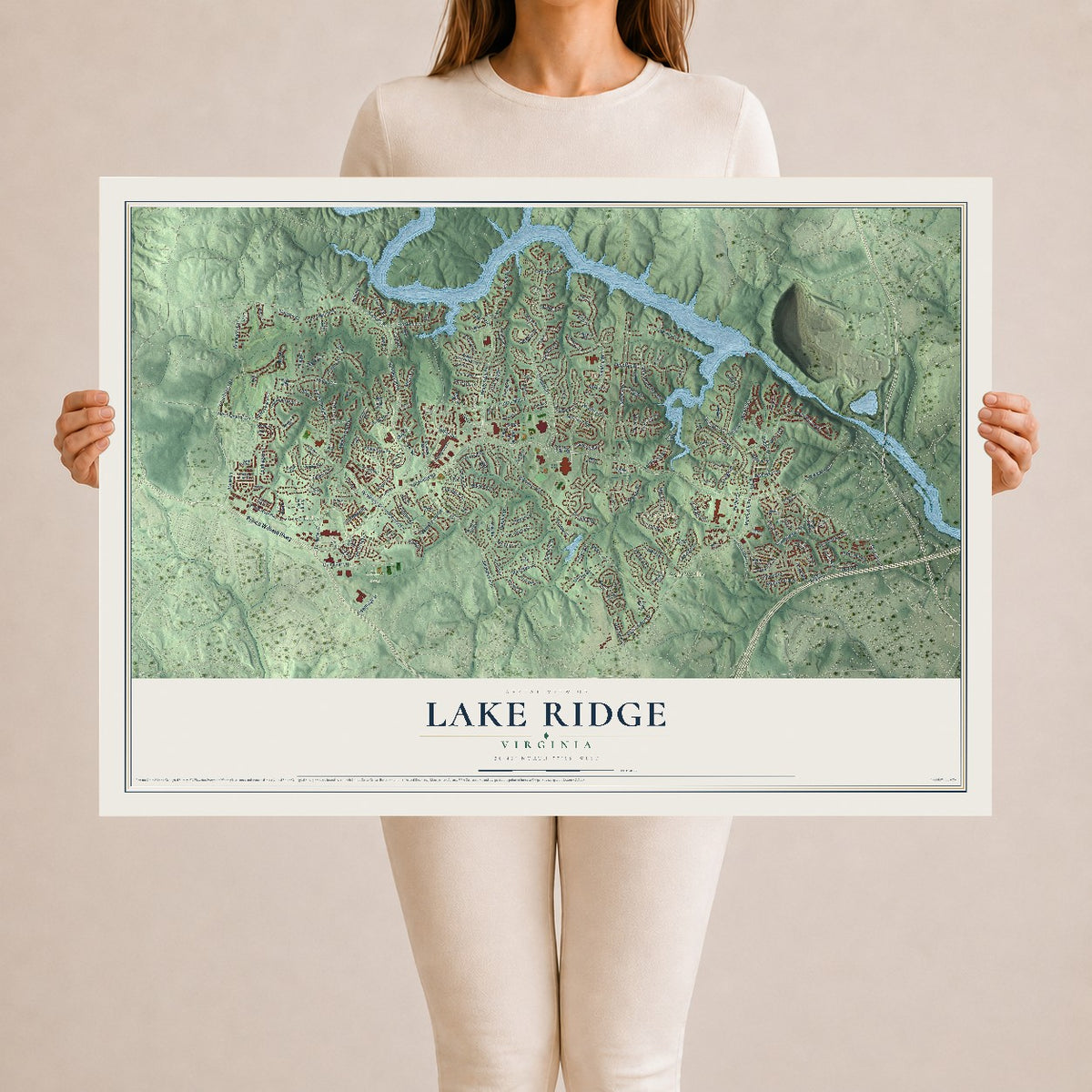Map of Lake Ridge, Virginia, 24 x 36 inch unframed archival matte print