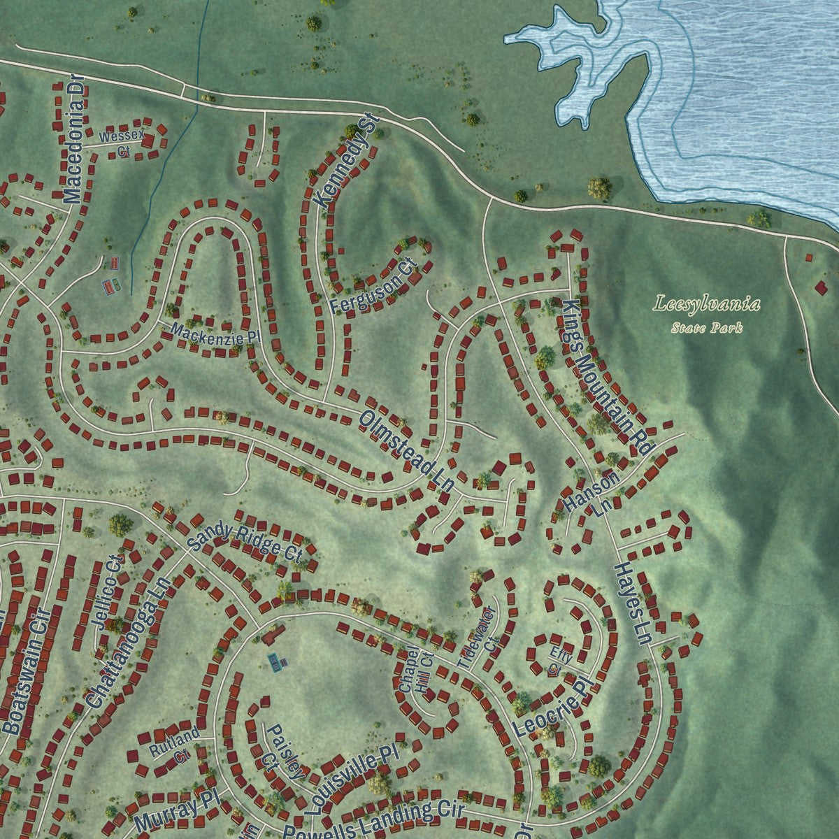 Second close-up of the map of Leesylvania, Virginia print showing more streets and buildings