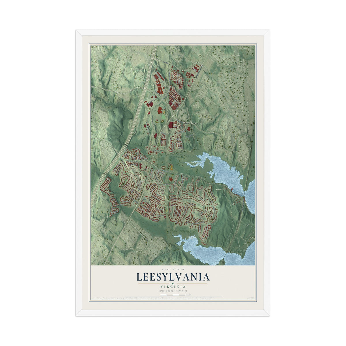 Map of Leesylvania, Virginia, 12 x 18 inch print in a white wood frame