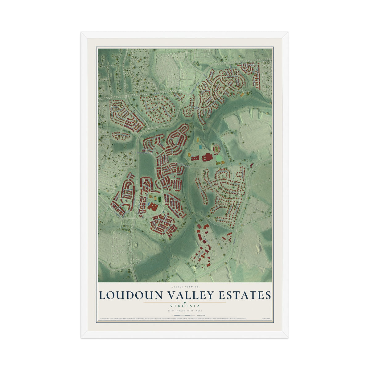 Map of Loudoun Valley Estates, Virginia, 12 x 18 inch print in a white wood frame