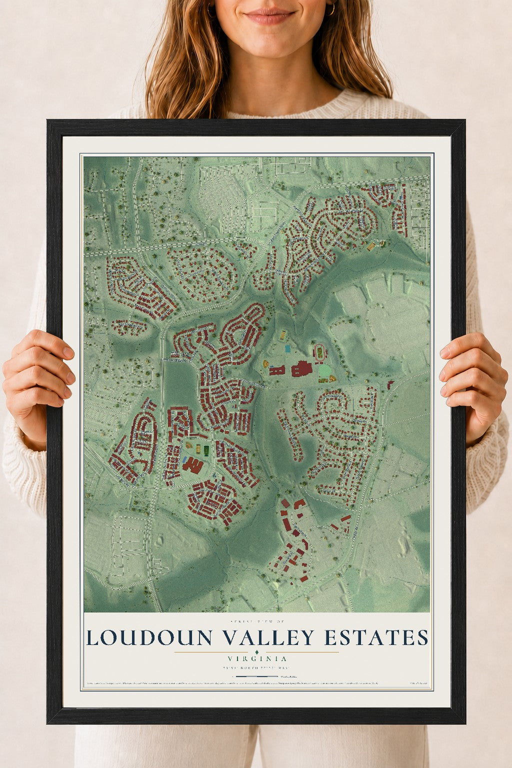 Map of Loudoun Valley Estates, Virginia, 18 x 24 inch print in a black wood frame