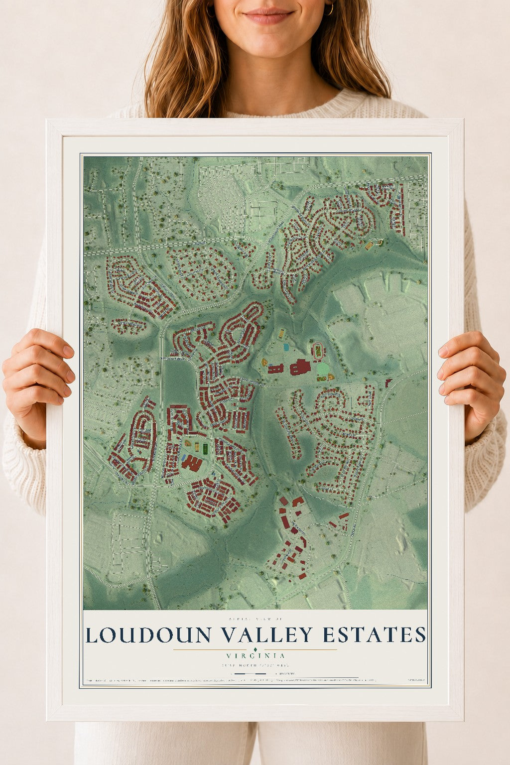 Map of Loudoun Valley Estates, Virginia, 18 x 24 inch print in a white wood frame