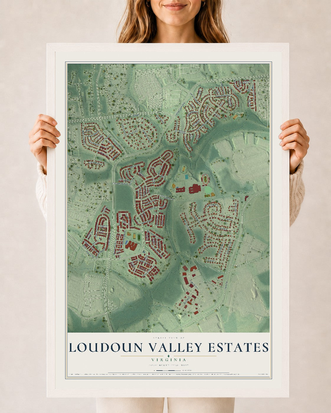 Map of Loudoun Valley Estates, Virginia, 24 x 36 inch print in a white wood frame