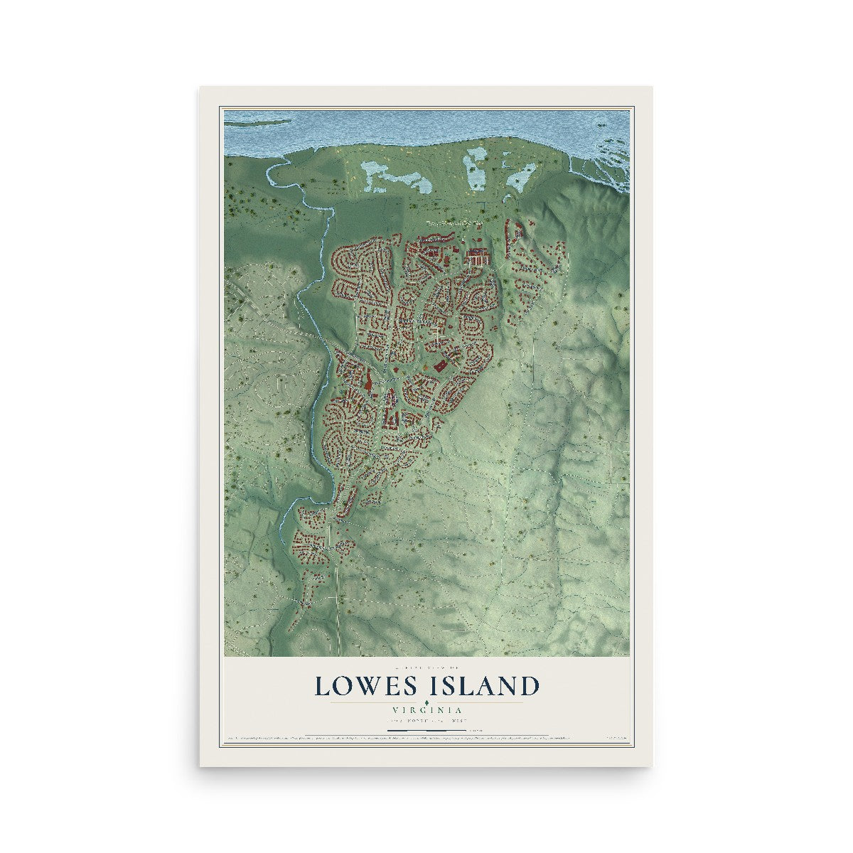 Map of Lowes Island, Virginia, 12 x 18 inch unframed archival matte print