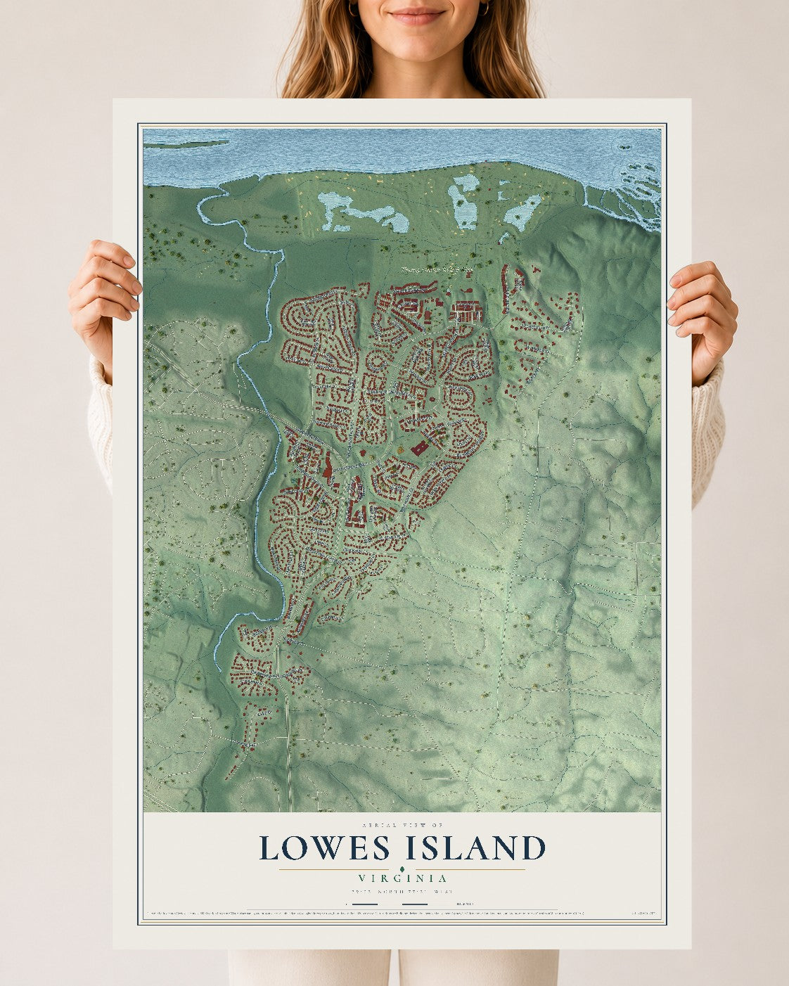 Map of Lowes Island, Virginia, 24 x 36 inch unframed archival matte print