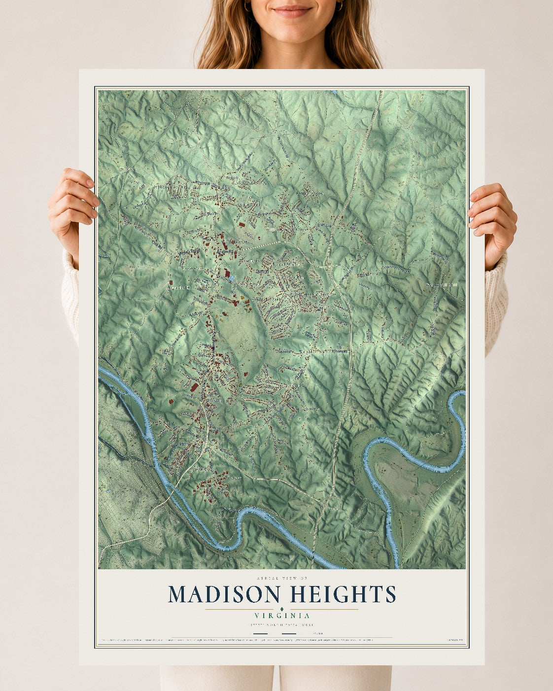 Map of Madison Heights, Virginia, 24 x 36 inch unframed archival matte print