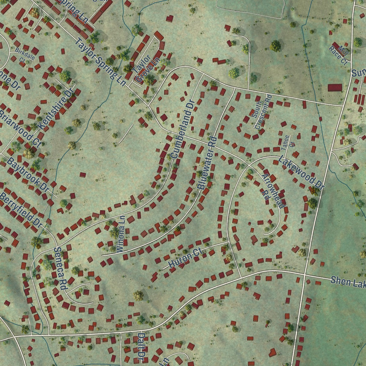 Close-up of the map of Massanetta Springs, Virginia print showing street and building detail