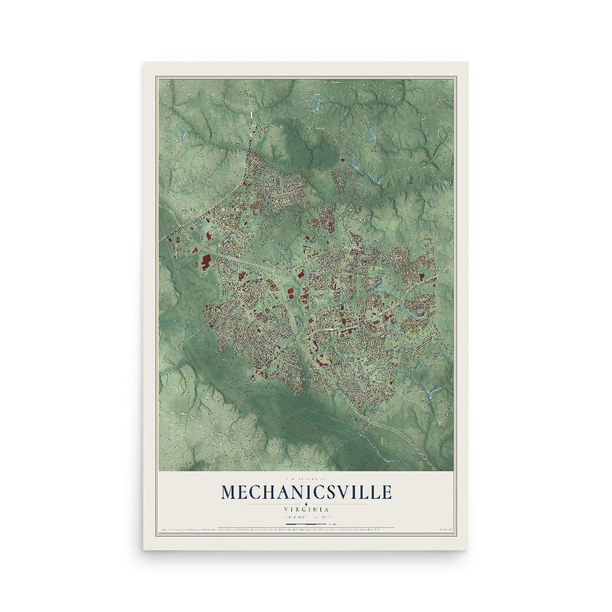 Map of Mechanicsville, Virginia, 12 x 18 inch unframed archival matte print