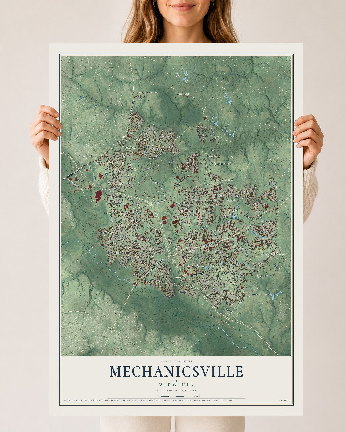 Map of Mechanicsville, Virginia, 24 x 36 inch unframed archival matte print