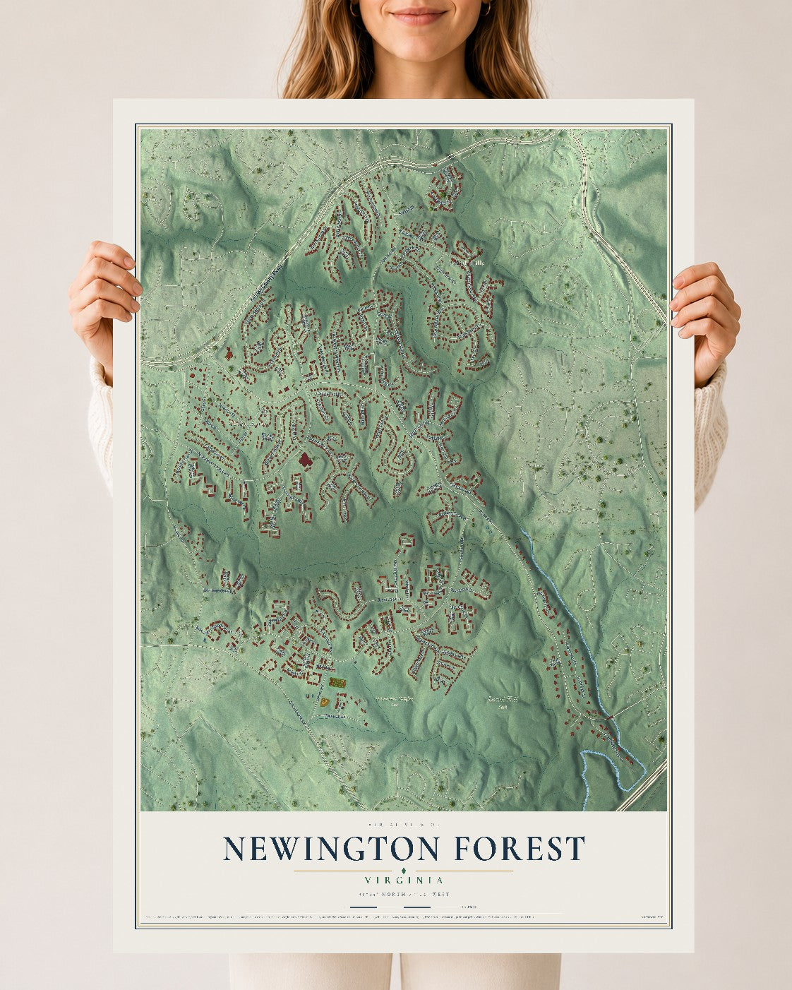Map of Newington Forest, Virginia, 24 x 36 inch unframed archival matte print