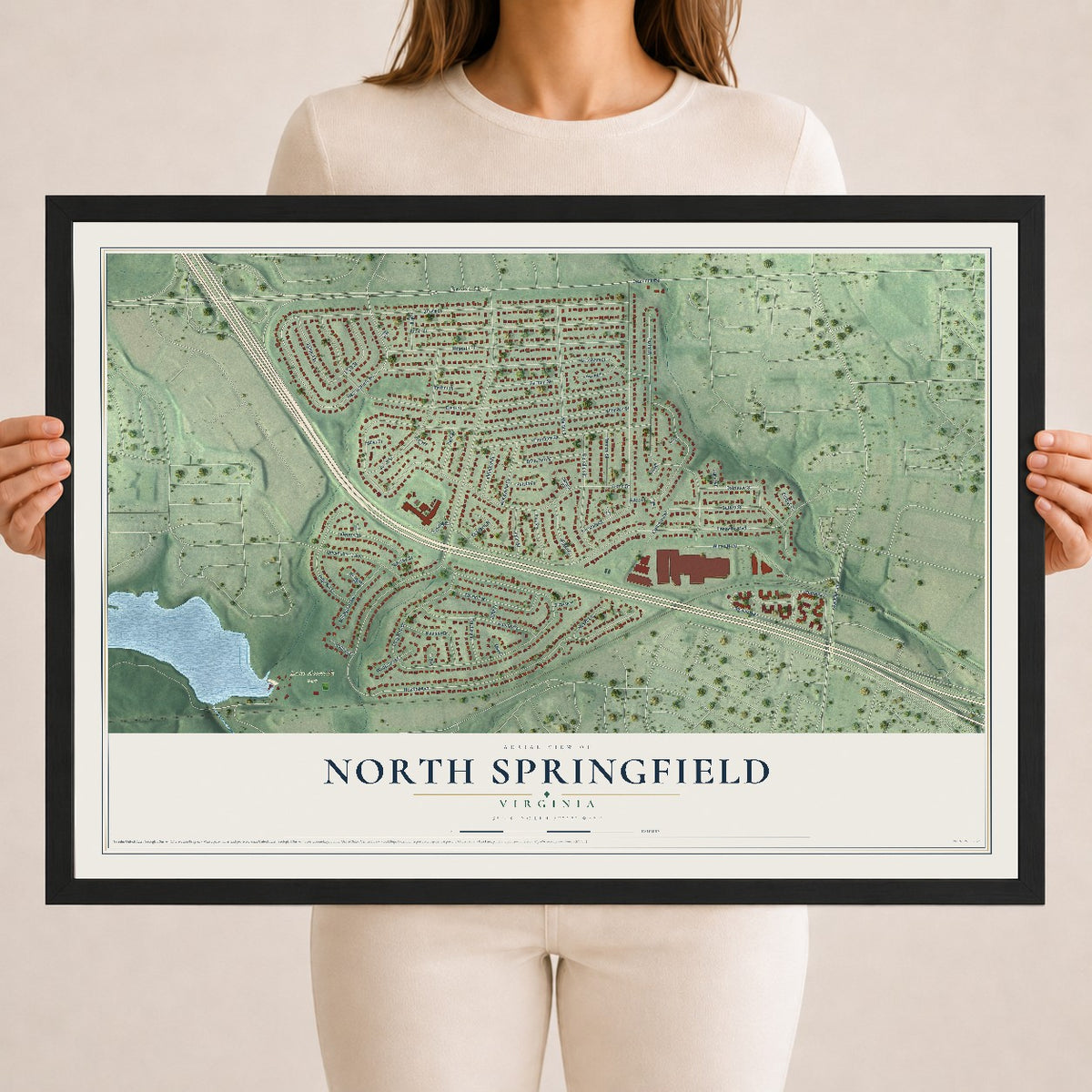 Map of North Springfield, Virginia, 18 x 24 inch print in a black wood frame