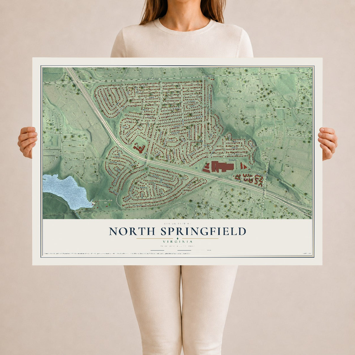 Map of North Springfield, Virginia, 24 x 36 inch unframed archival matte print