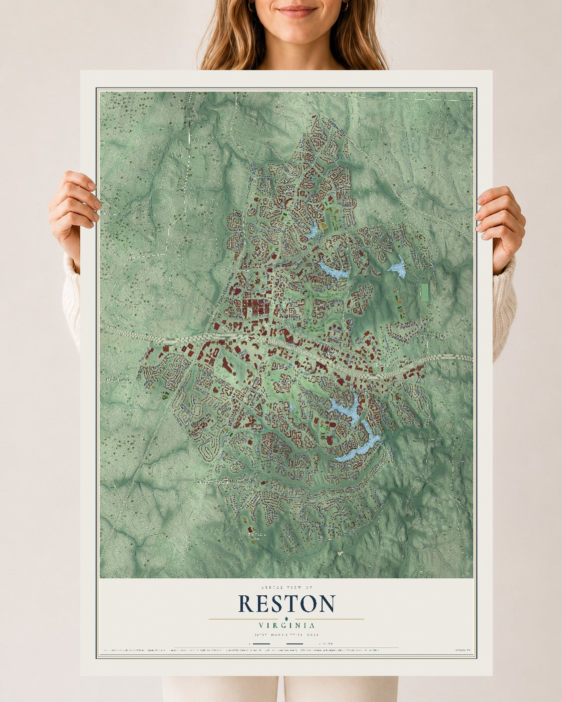 Map of Reston, Virginia, 24 x 36 inch unframed archival matte print