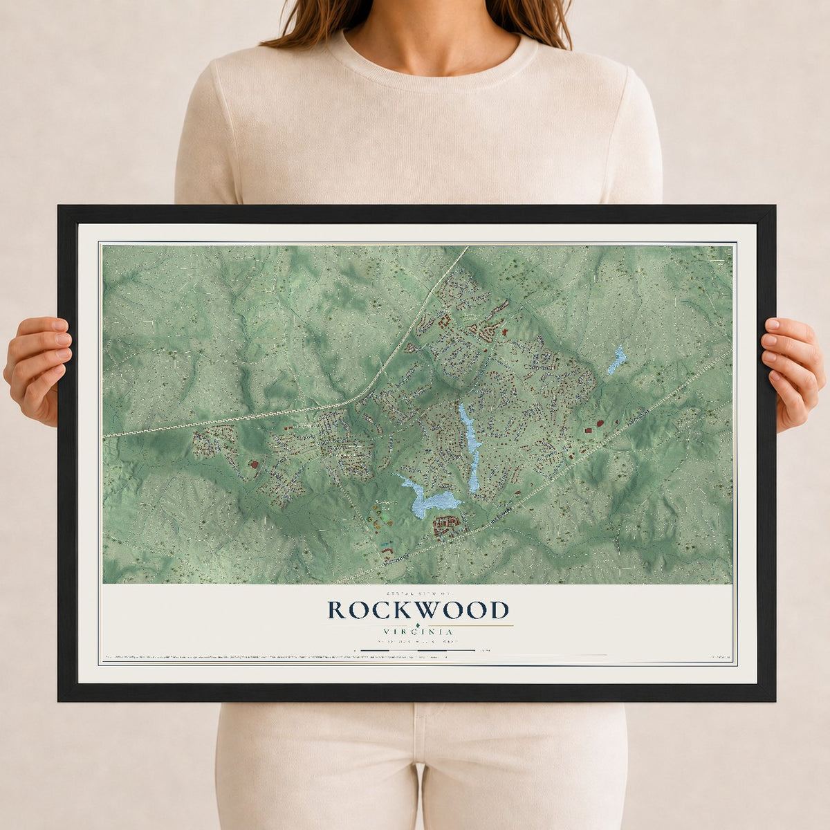 Map of Rockwood, Virginia, 12 x 18 inch print in a black wood frame