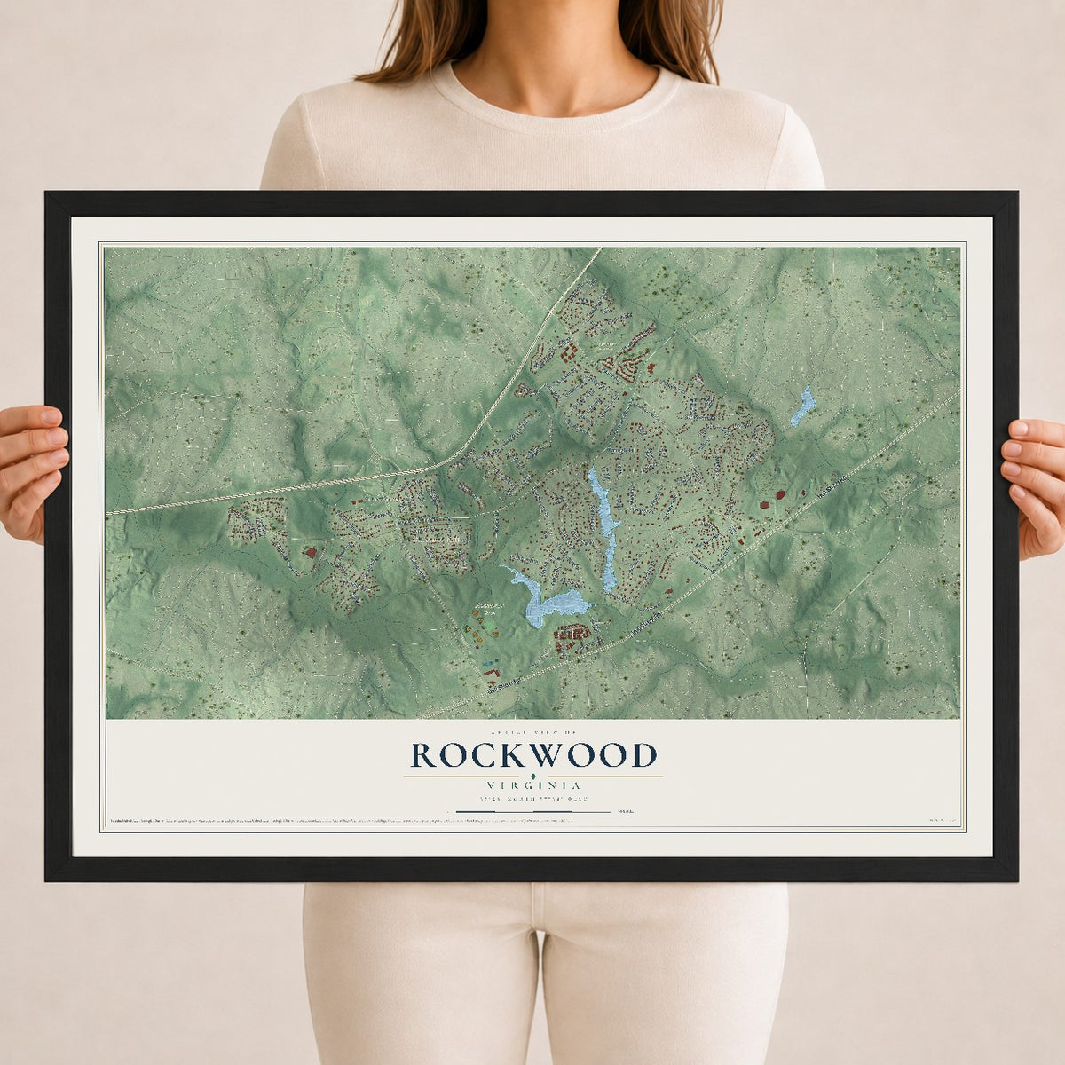 Map of Rockwood, Virginia, 18 x 24 inch print in a black wood frame