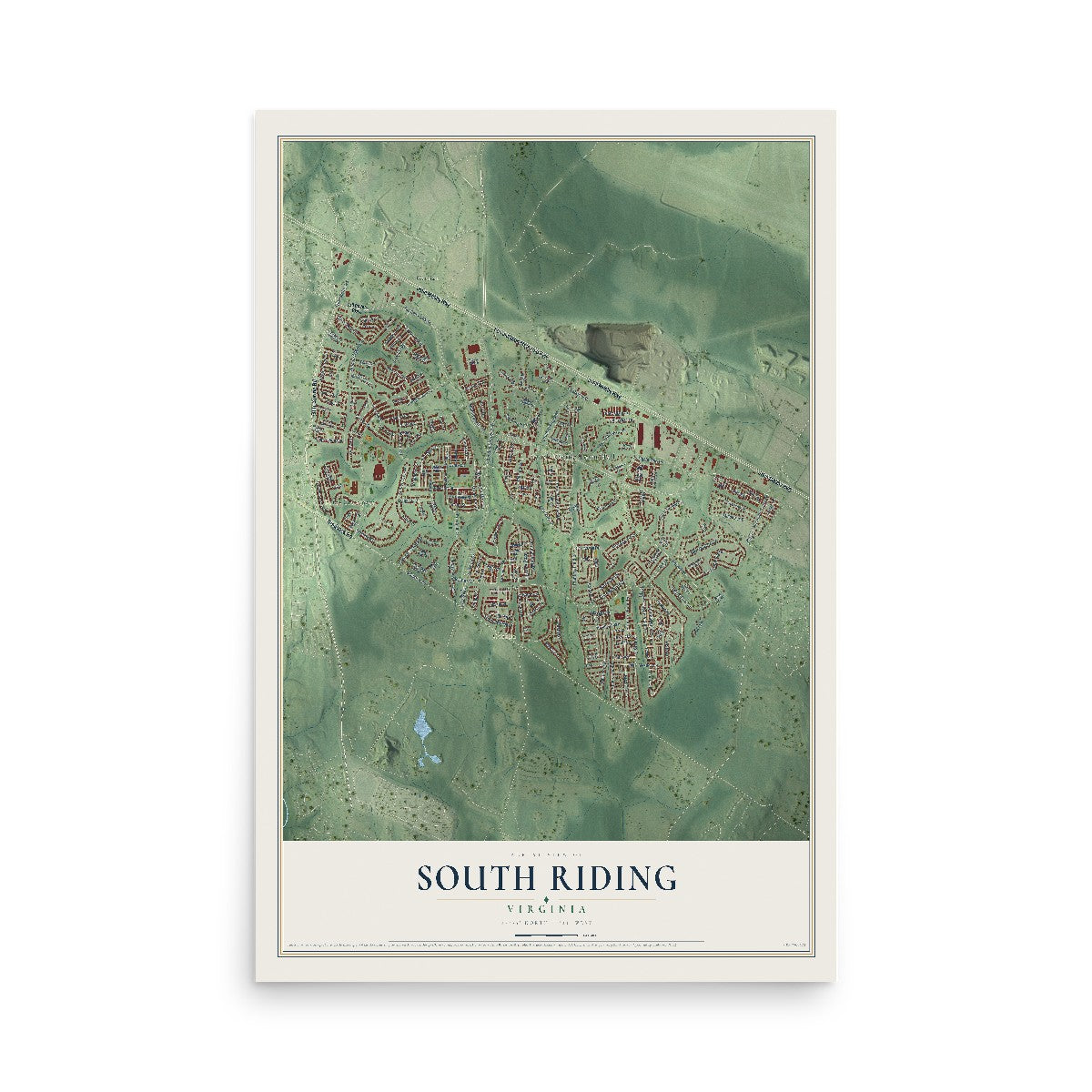 Map of South Riding, Virginia, 12 x 18 inch unframed archival matte print