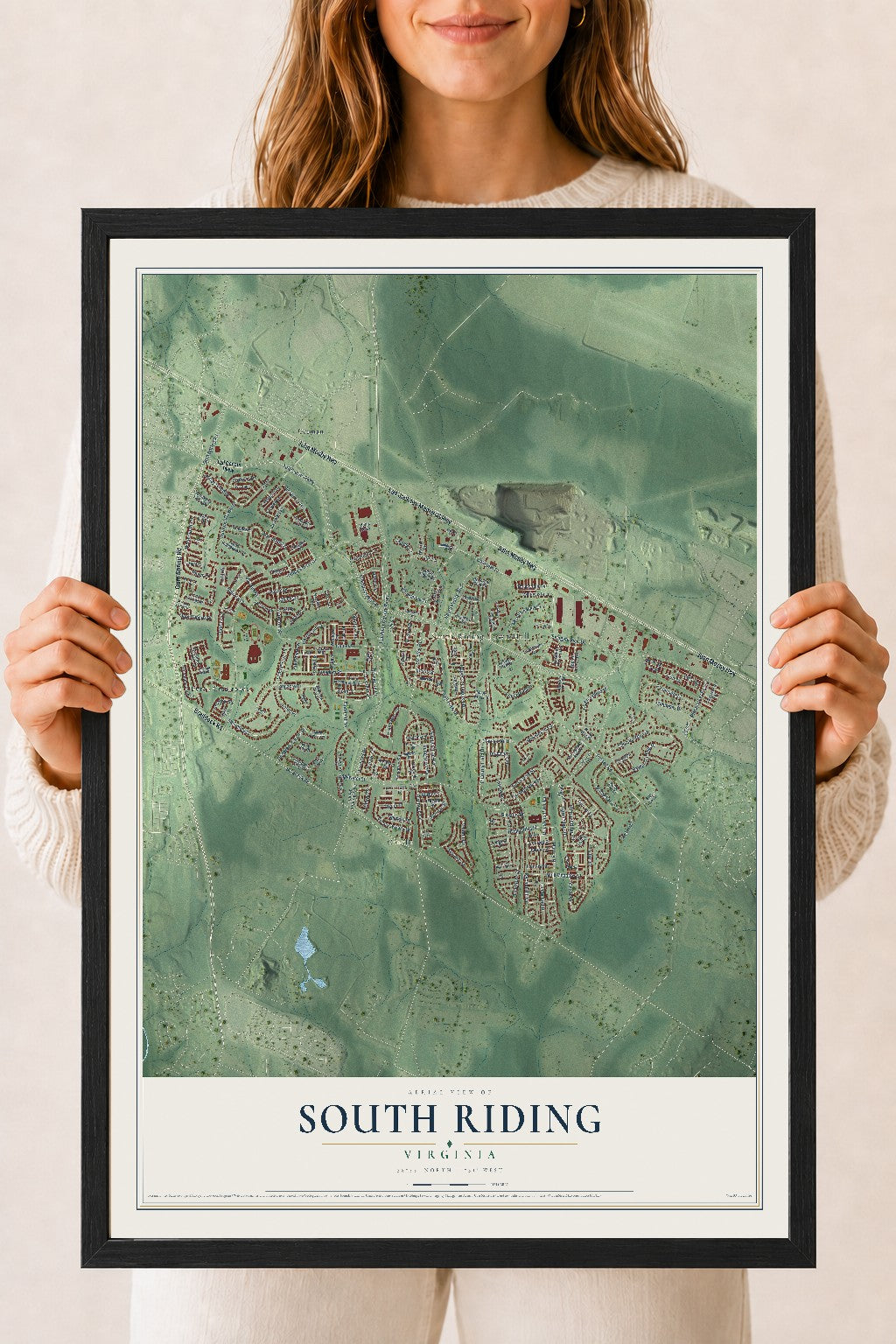 Map of South Riding, Virginia, 18 x 24 inch print in a black wood frame