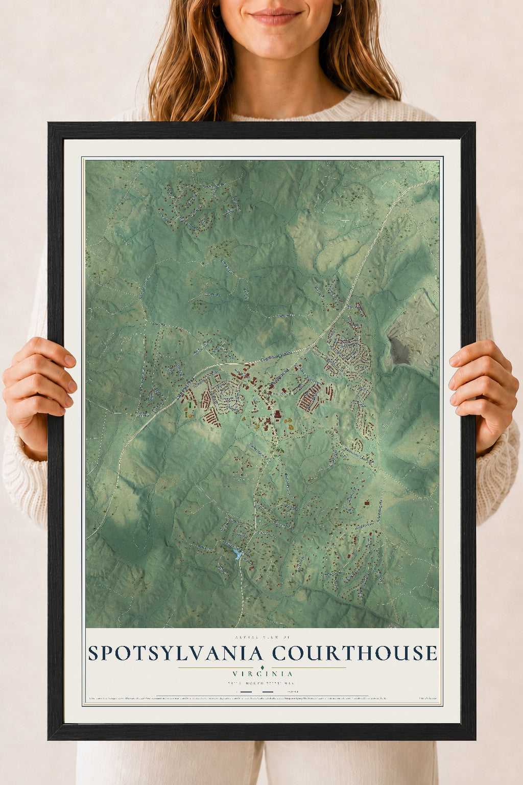Map of Spotsylvania Courthouse, Virginia, 18 x 24 inch print in a black wood frame