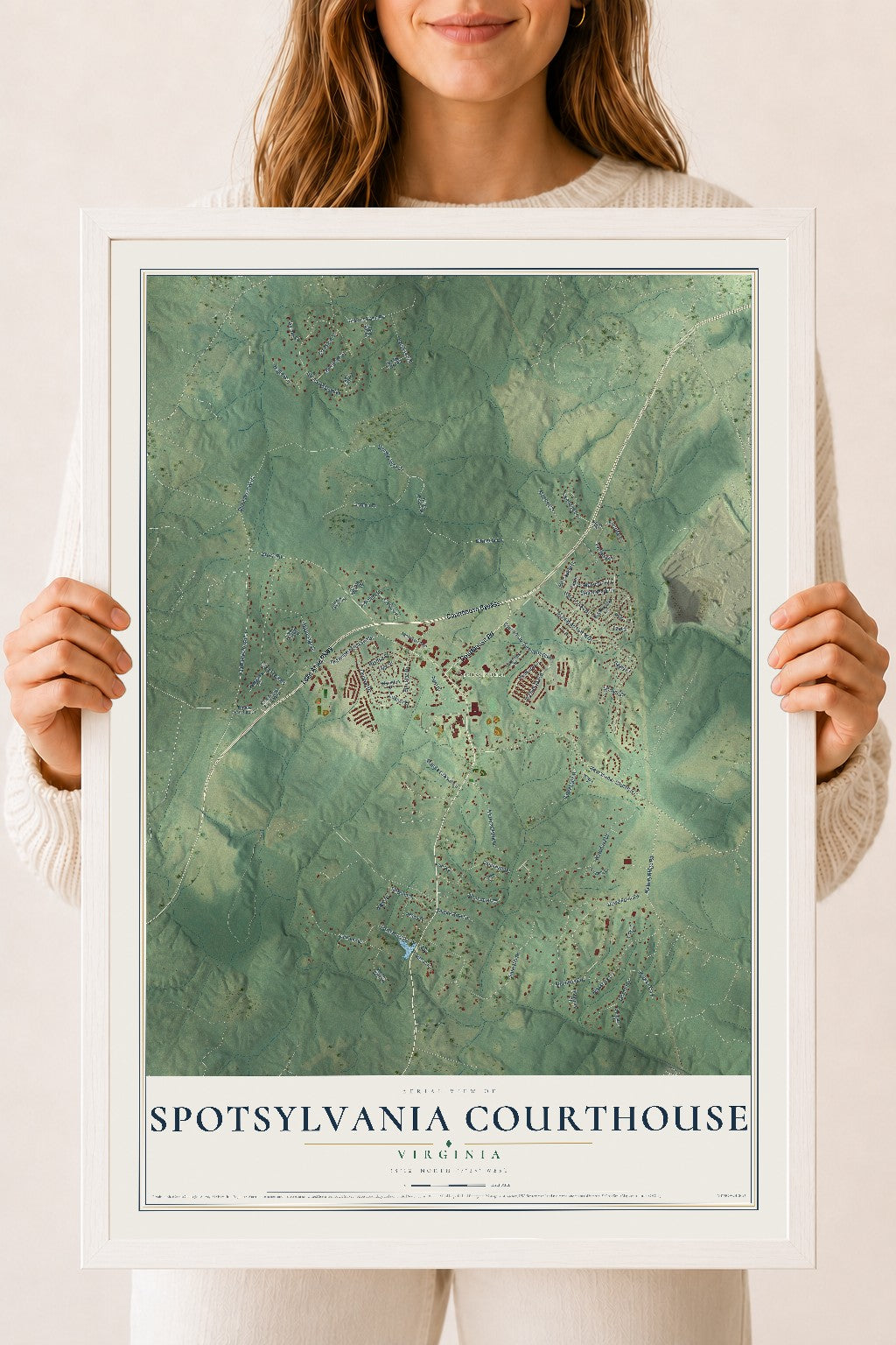Map of Spotsylvania Courthouse, Virginia, 18 x 24 inch print in a white wood frame