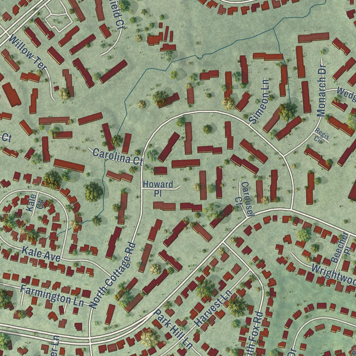 Second close-up of the map of Sugarland Run, Virginia print showing more streets and buildings