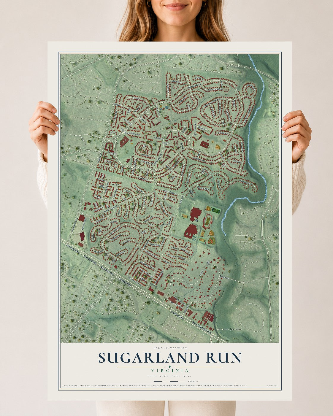Map of Sugarland Run, Virginia, 24 x 36 inch unframed archival matte print