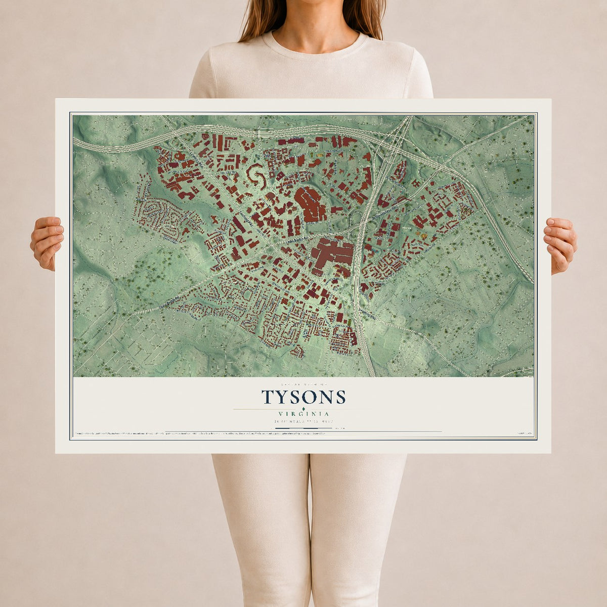 Map of Tysons, Virginia, 24 x 36 inch unframed archival matte print