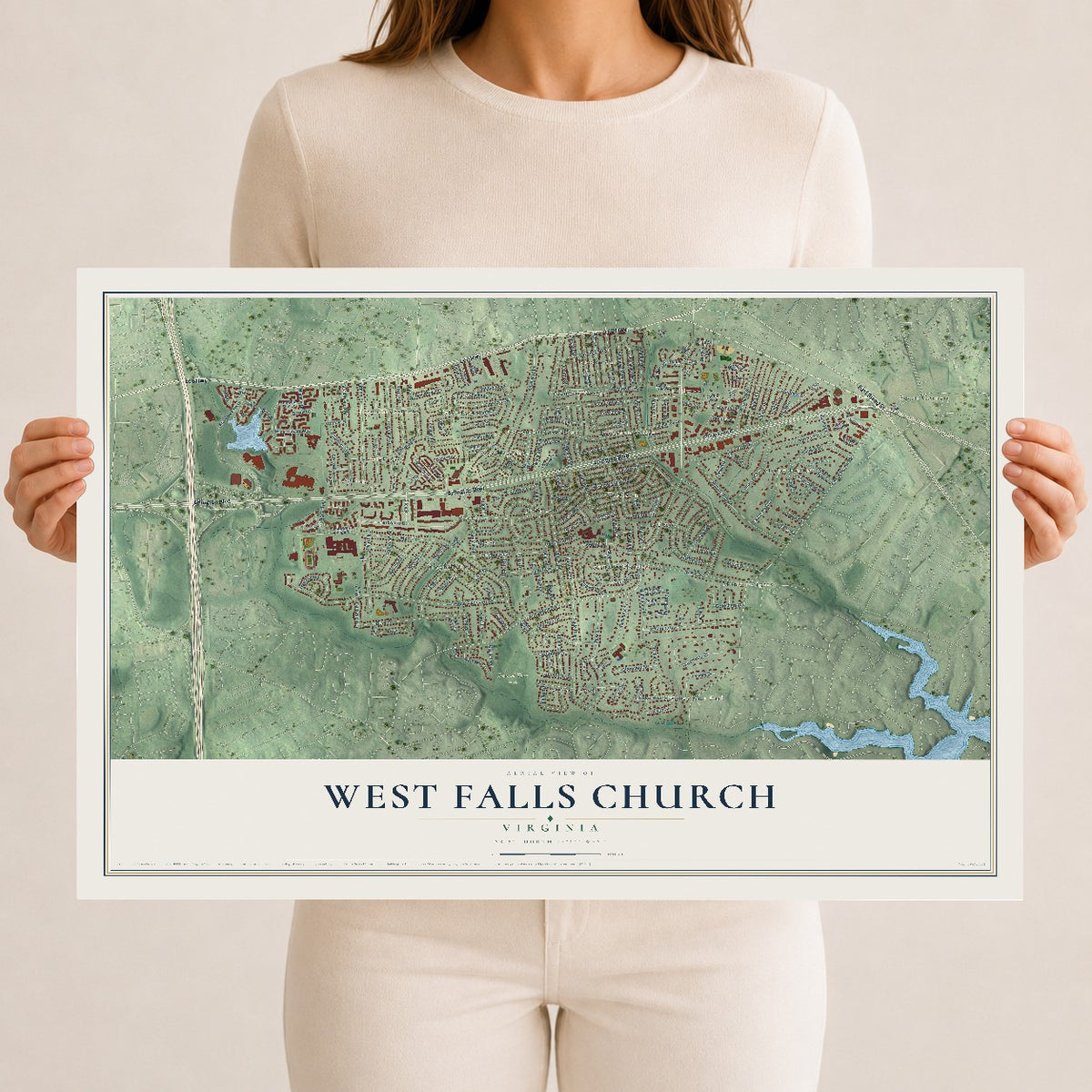 Map of West Falls Church, Virginia, 12 x 18 inch unframed archival matte print
