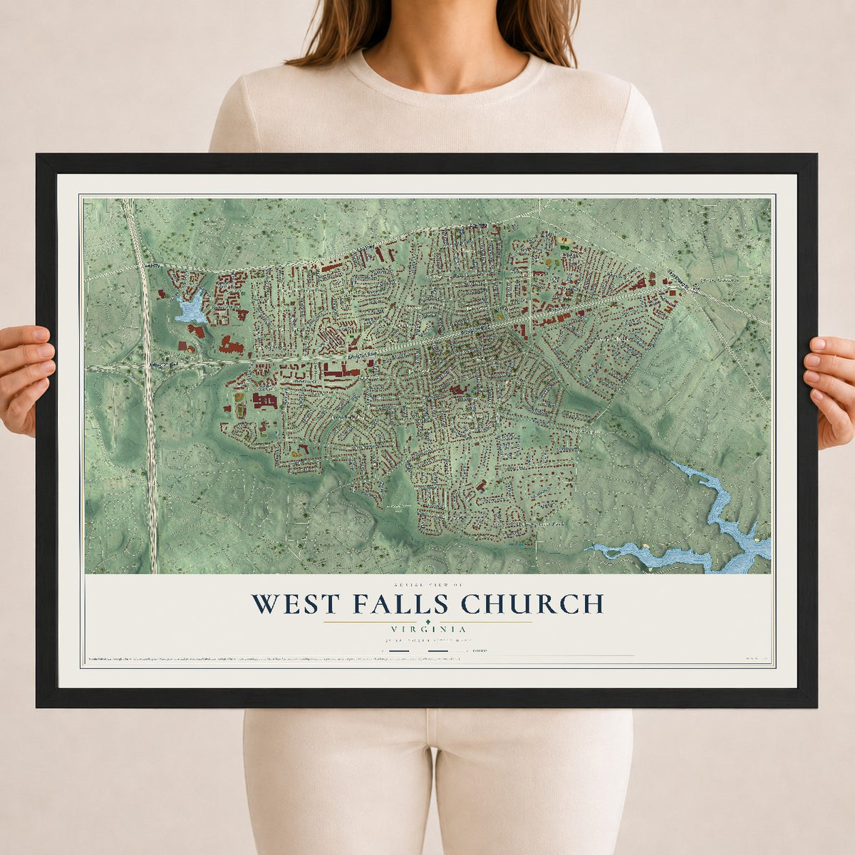 Map of West Falls Church, Virginia, 18 x 24 inch print in a black wood frame