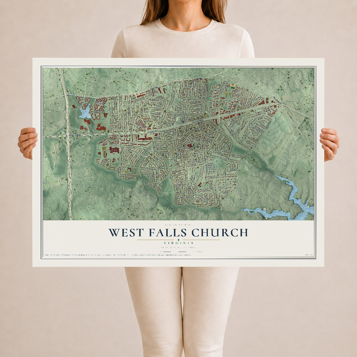 Map of West Falls Church, Virginia, 24 x 36 inch unframed archival matte print