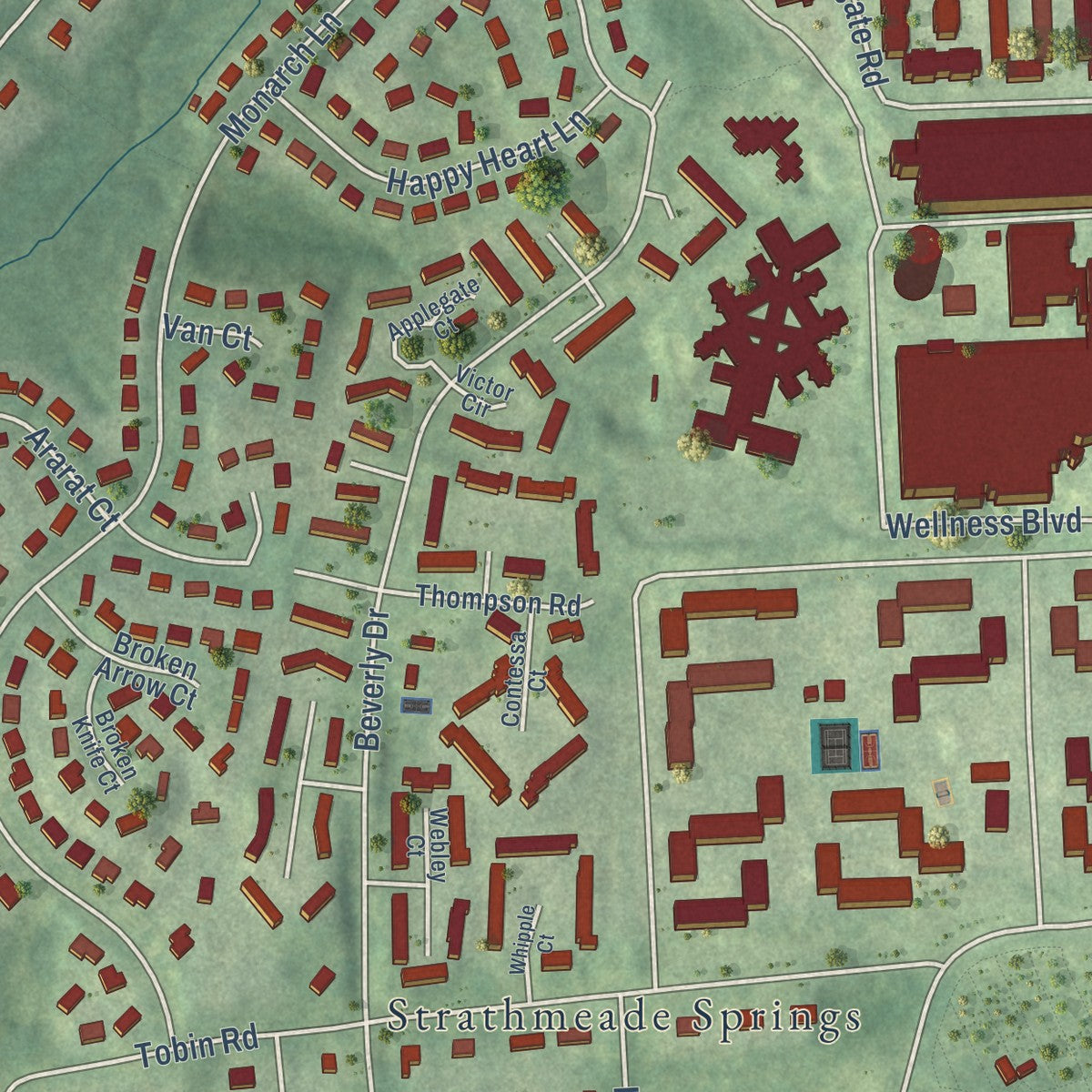 Second close-up of the map of Woodburn, Virginia print showing more streets and buildings