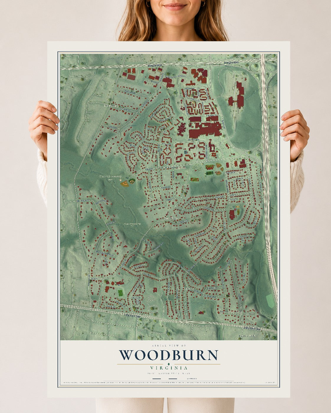 Map of Woodburn, Virginia, 24 x 36 inch unframed archival matte print