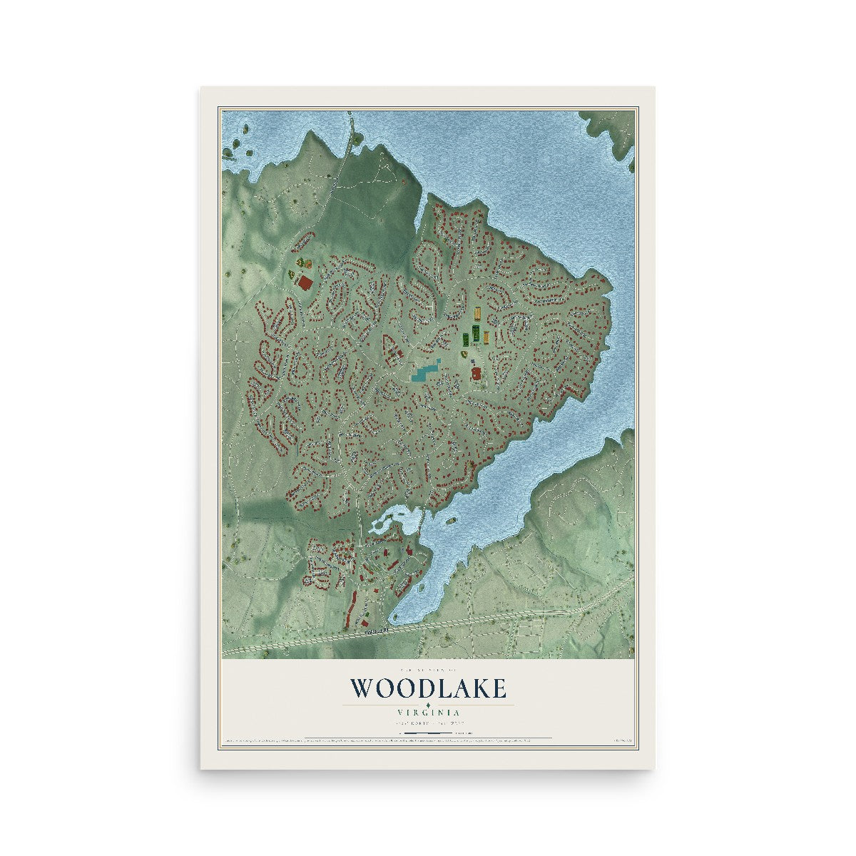 Map of Woodlake, Virginia, 12 x 18 inch unframed archival matte print