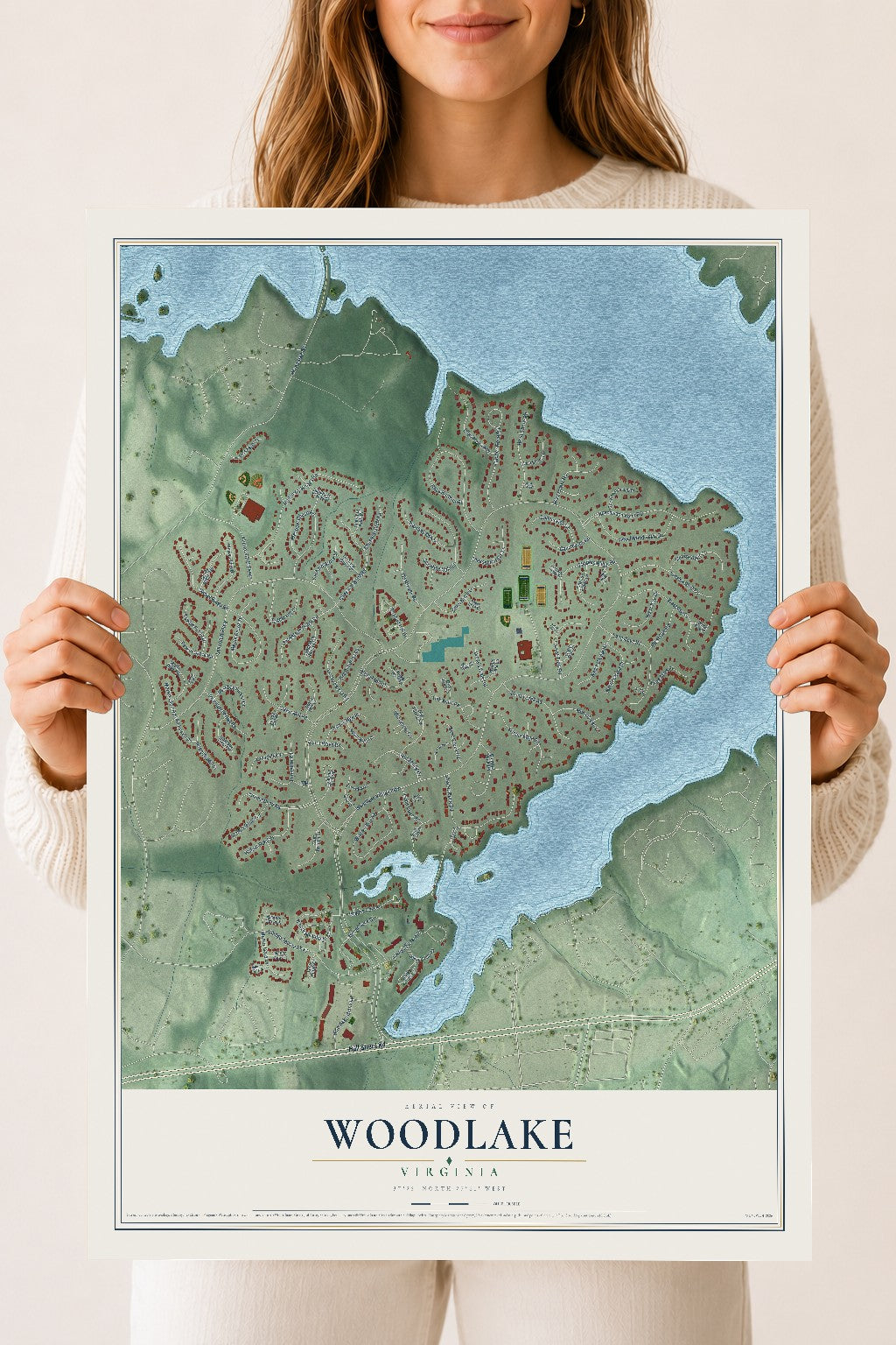 Map of Woodlake, Virginia, 18 x 24 inch unframed archival matte print