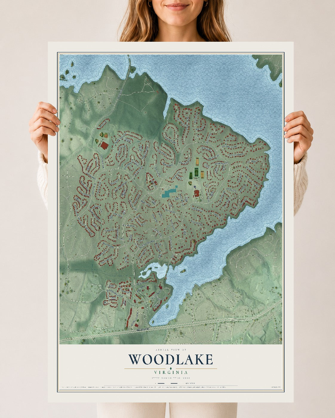 Map of Woodlake, Virginia, 24 x 36 inch unframed archival matte print
