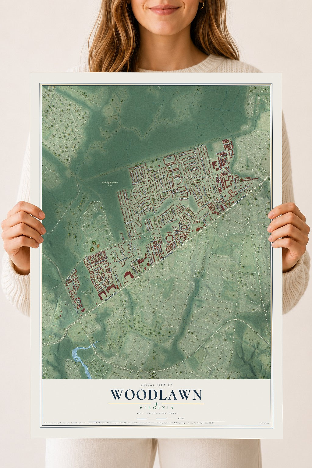 Map of Woodlawn, Virginia, 18 x 24 inch unframed archival matte print