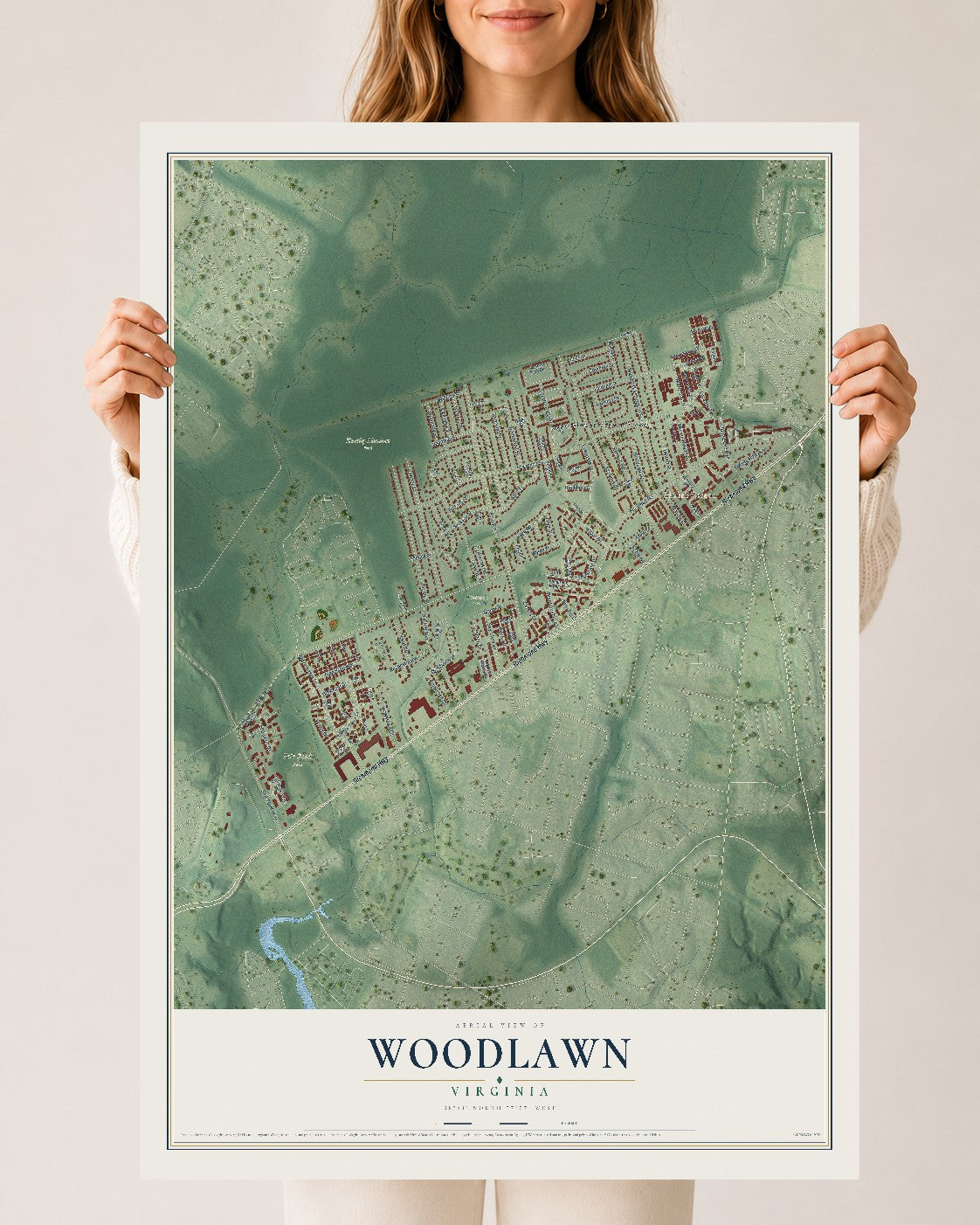 Map of Woodlawn, Virginia, 24 x 36 inch unframed archival matte print