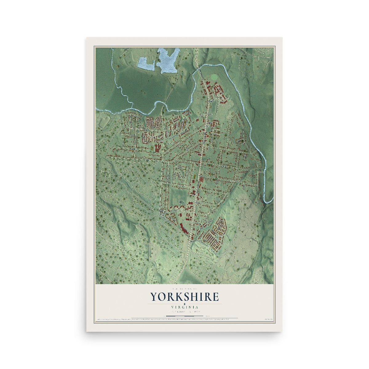 Map of Yorkshire, Virginia, 12 x 18 inch unframed archival matte print