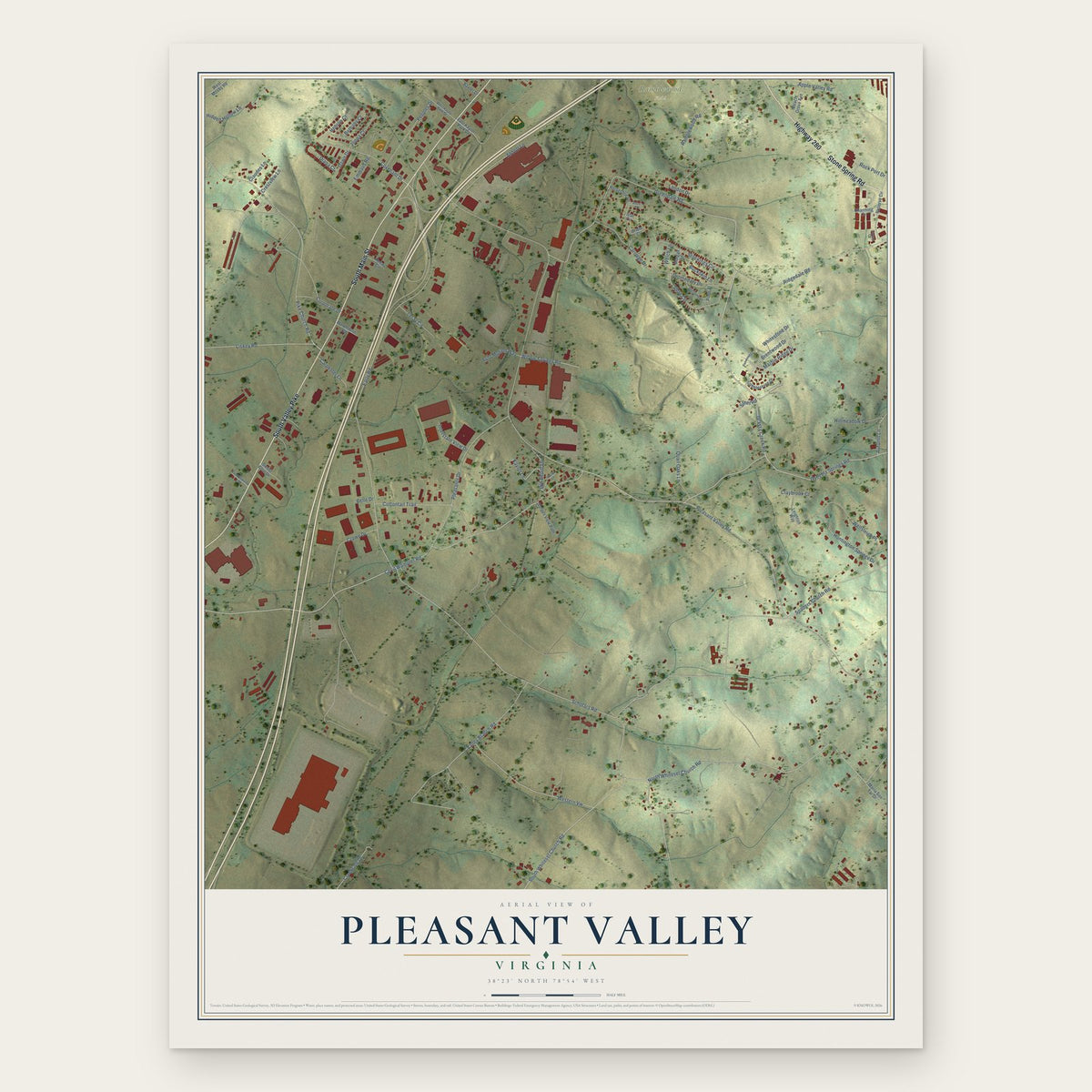 Pleasant Valley, Virginia map print, the full design